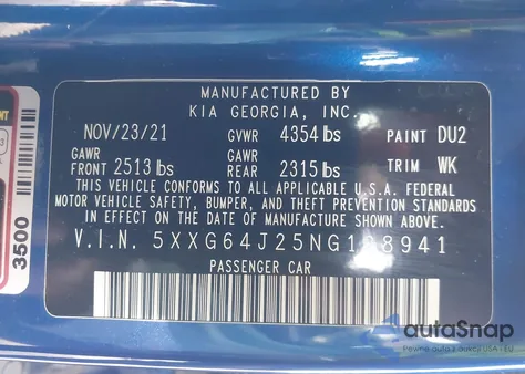 2022 Kia K5 Gt-Line from USA, damaged, VIN 5XXG64J25NG128941